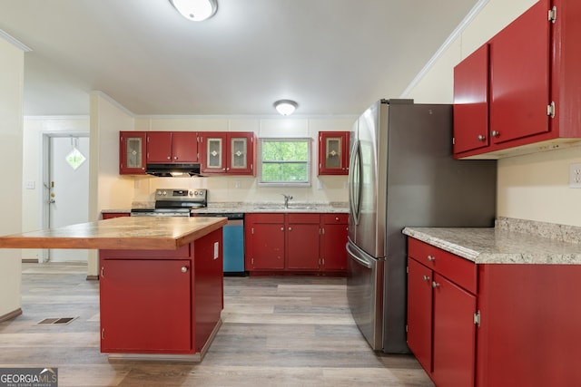 193 Pine Ridge Pl, Nicholson, GA 30565 - kitchen with red cabinets and ventilation hood