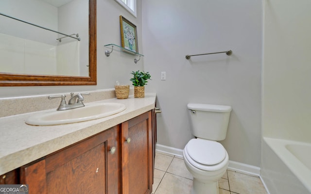 500 Old Mize Rd, Toccoa, GA 30577 - full bathroom with tile patterned flooring, a washtub, toilet, vanity, and baseboards