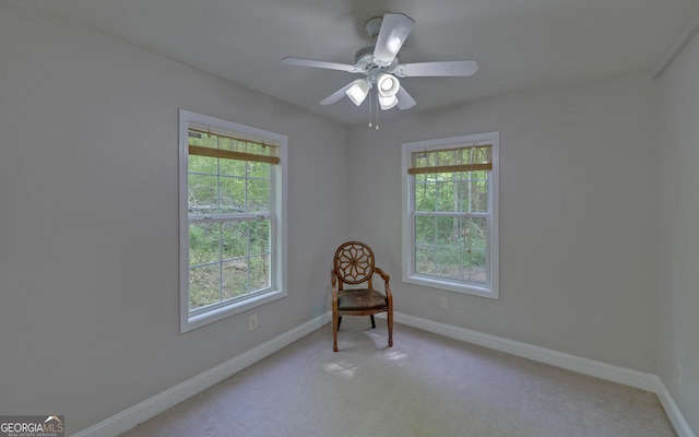 500 Old Mize Rd, Toccoa, GA 30577 - living area with light carpet, baseboards, and ceiling fan