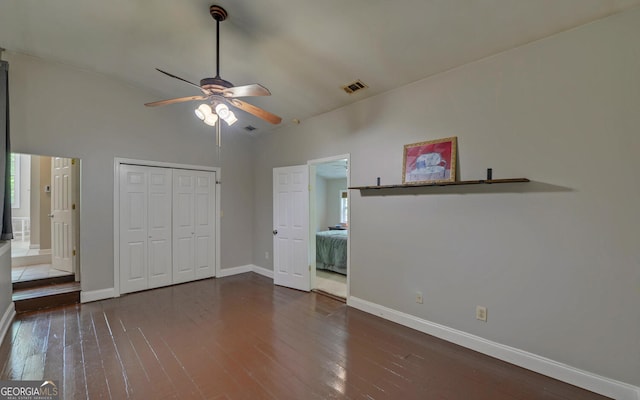 500 Old Mize Rd, Toccoa, GA 30577 - unfurnished bedroom with hardwood / wood-style flooring, baseboards, visible vents, and a closet