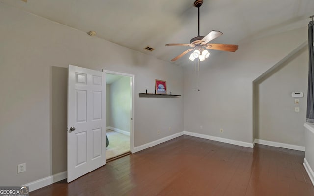 500 Old Mize Rd, Toccoa, GA 30577 - empty room with baseboards, a ceiling fan, visible vents, and wood-type flooring