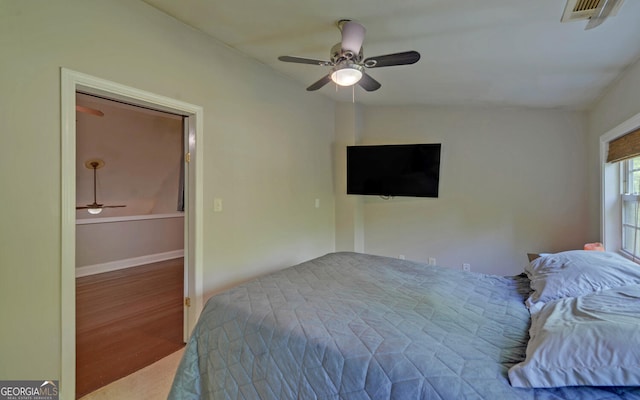 500 Old Mize Rd, Toccoa, GA 30577 - bedroom with wood finished floors, visible vents, a ceiling fan, and baseboards