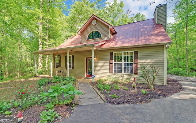 500 Old Mize Rd, Toccoa, GA 30577 - view of front of property with a chimney, covered porch, and metal roof