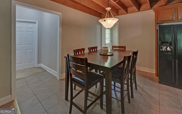 500 Old Mize Rd, Toccoa, GA 30577 - dining area with light tile patterned flooring, baseboards, and beamed ceiling