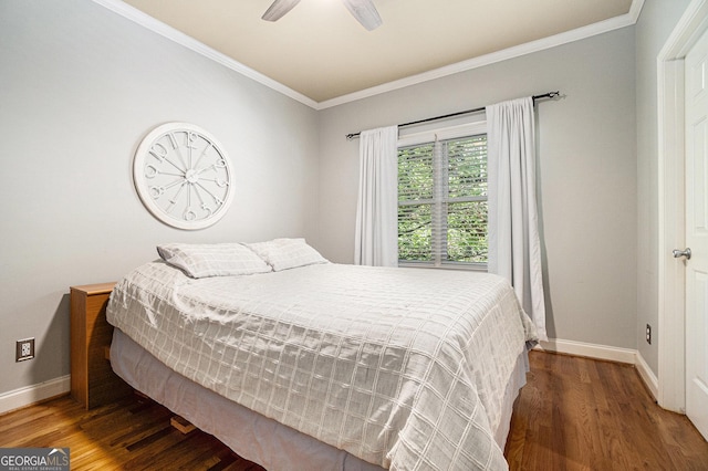 629 Gold Valley Pass, Canton, GA 30114 - bedroom featuring baseboards, ornamental molding, a ceiling fan, and wood finished floors