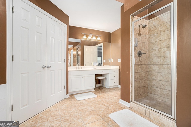 629 Gold Valley Pass, Canton, GA 30114 - full bath featuring vanity, tile patterned flooring, and a shower stall