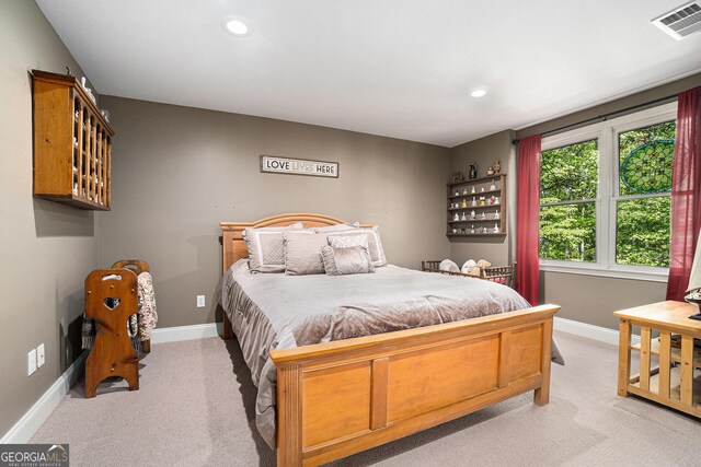 629 Gold Valley Pass, Canton, GA 30114 - bedroom featuring baseboards, light carpet, recessed lighting, and visible vents