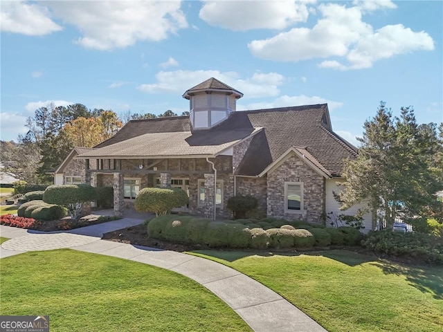 629 Gold Valley Pass, Canton, GA 30114 - exterior space featuring roof with shingles, stone siding, and a front lawn