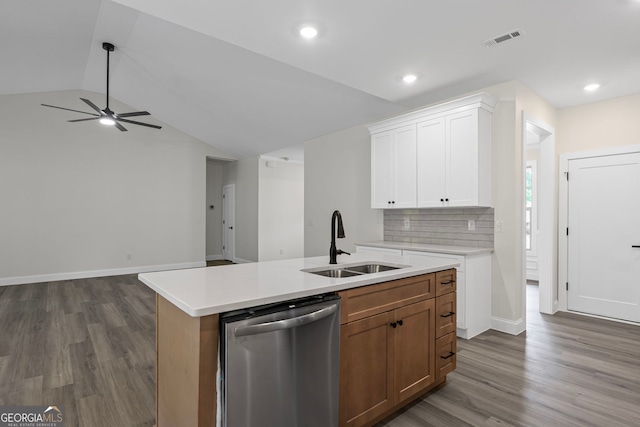 130 Rudders Xing, Newnan, GA 30263 - kitchen with dishwasher, dark wood finished floors, a sink, and visible vents