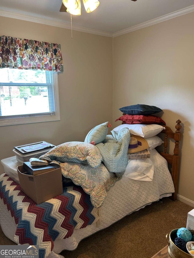 bedroom with baseboards and ornamental molding