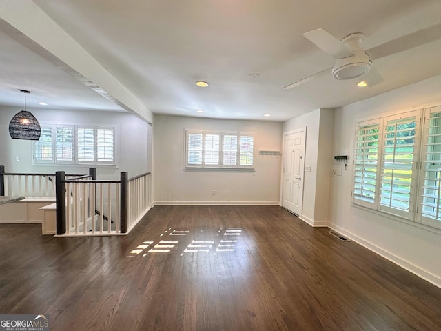 1907 Shalimar Dr NE, Atlanta, GA 30345 - empty room featuring dark wood-style floors, ceiling fan, and recessed lighting