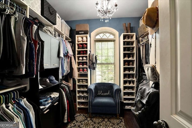 175 Tillman Ln, Athens, GA 30606 - spacious closet with dark wood finished floors and a chandelier