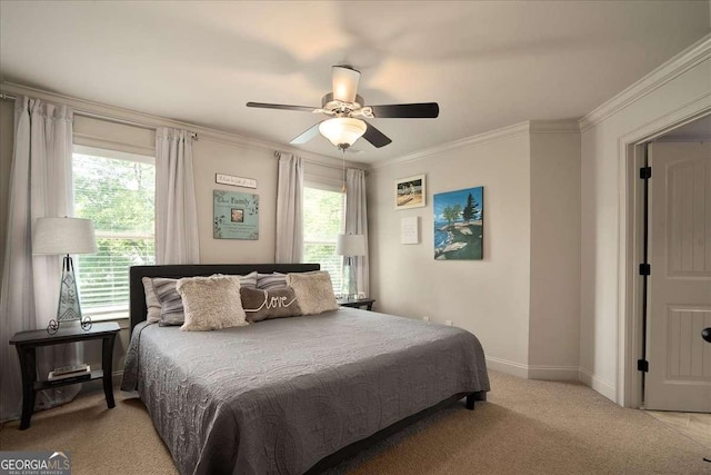 175 Tillman Ln, Athens, GA 30606 - bedroom with crown molding, light carpet, baseboards, and ceiling fan