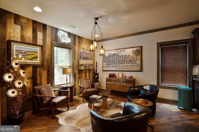 175 Tillman Ln, Athens, GA 30606 - living area with dark wood-style flooring, baseboards, and recessed lighting