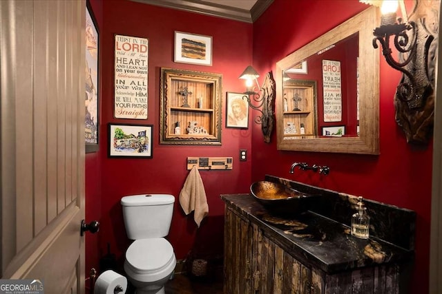 175 Tillman Ln, Athens, GA 30606 - half bathroom with toilet, crown molding, and vanity