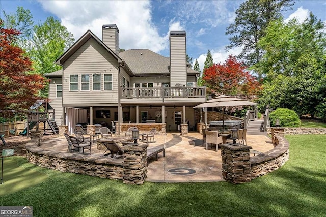 175 Tillman Ln, Athens, GA 30606 - back of house with a patio area, a yard, stairway, a chimney, and stone siding