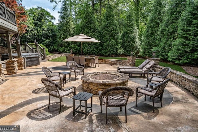 175 Tillman Ln, Athens, GA 30606 - view of patio / terrace featuring an outdoor fire pit, stairway, and outdoor dining space