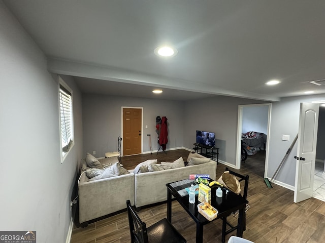 2461 Mcalpin Ter, East Point, GA 30344 - living room with dark wood-style flooring and recessed lighting