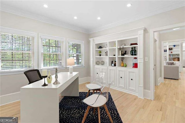 5790 Heards Forest Dr, Atlanta, GA 30328 - office featuring light wood-style floors, recessed lighting, baseboards, and crown molding
