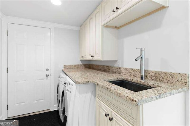 5790 Heards Forest Dr, Atlanta, GA 30328 - washroom with a sink, cabinet space, and independent washer and dryer
