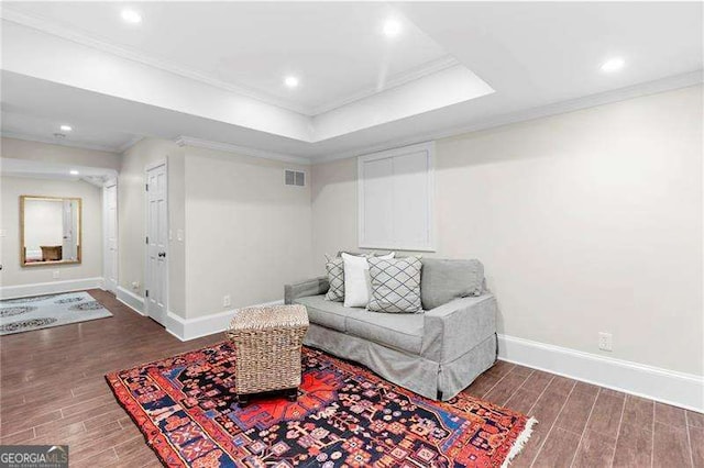 5790 Heards Forest Dr, Atlanta, GA 30328 - sitting room with visible vents, wood finished floors, baseboards, ornamental molding, and recessed lighting