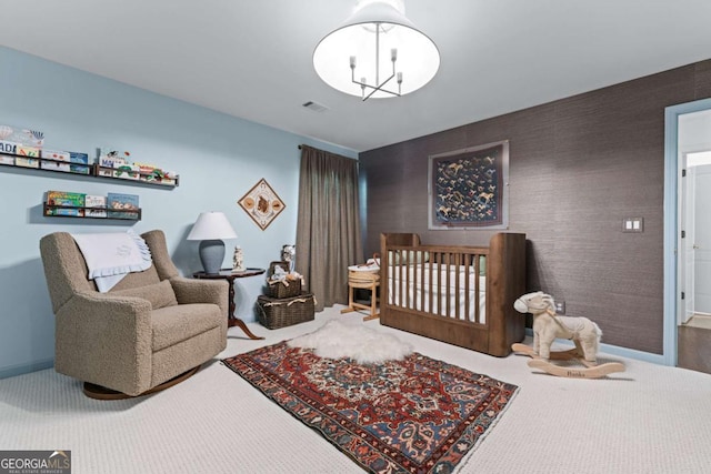 1811 Fountain Hill Ct, Duluth, GA 30097 - carpeted bedroom with a chandelier and baseboards