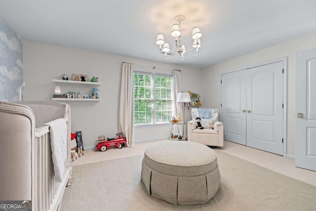 1811 Fountain Hill Ct, Duluth, GA 30097 - living area with carpet, a chandelier, and baseboards