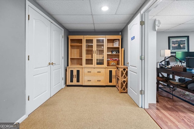1811 Fountain Hill Ct, Duluth, GA 30097 - home office featuring a drop ceiling and light carpet