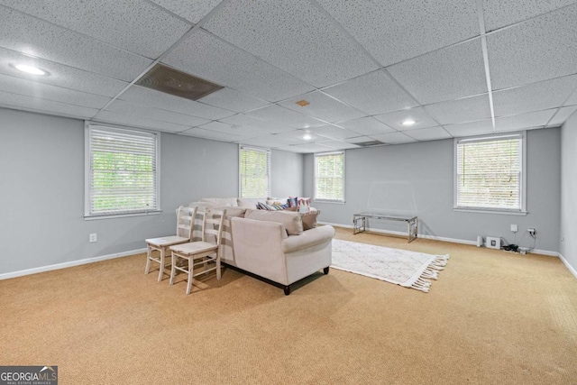 1811 Fountain Hill Ct, Duluth, GA 30097 - carpeted living room with baseboards, a paneled ceiling, and recessed lighting