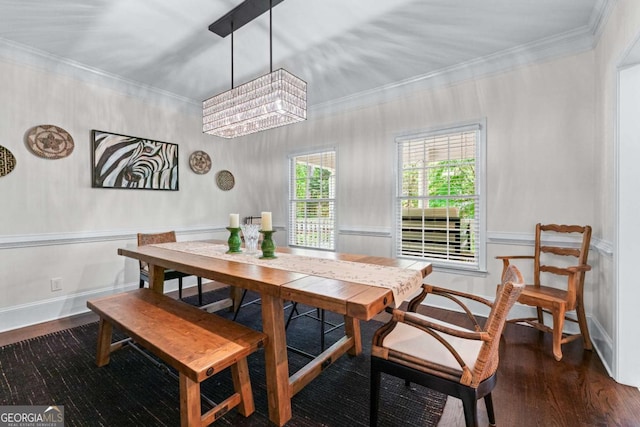 1811 Fountain Hill Ct, Duluth, GA 30097 - dining room with wood finished floors, ornamental molding, and wainscoting