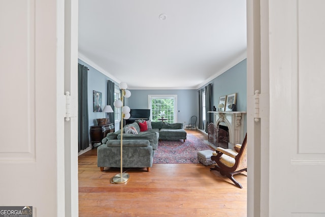 1419 Briarcliff Rd, Macon, GA 31201 - living room featuring a fireplace, wood finished floors, and ornamental molding