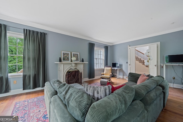 1419 Briarcliff Rd, Macon, GA 31201 - living room with stairway, baseboards, wood finished floors, and a fireplace