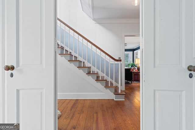 1419 Briarcliff Rd, Macon, GA 31201 - entrance foyer featuring stairway, crown molding, baseboards, and wood finished floors