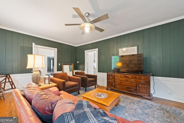 1419 Briarcliff Rd, Macon, GA 31201 - living area with wood finished floors, ceiling fan, and ornamental molding