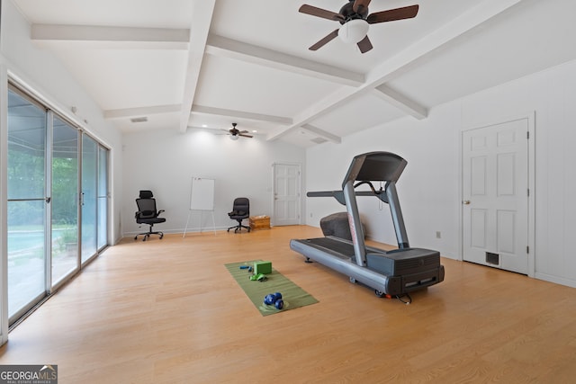 1419 Briarcliff Rd, Macon, GA 31201 - exercise area featuring ceiling fan, vaulted ceiling, wood finished floors, and visible vents