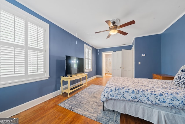 1419 Briarcliff Rd, Macon, GA 31201 - bedroom with a ceiling fan, baseboards, crown molding, and wood finished floors
