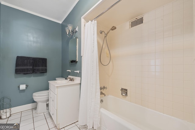 1419 Briarcliff Rd, Macon, GA 31201 - bathroom featuring tile patterned floors, shower / bath combo, toilet, visible vents, and crown molding