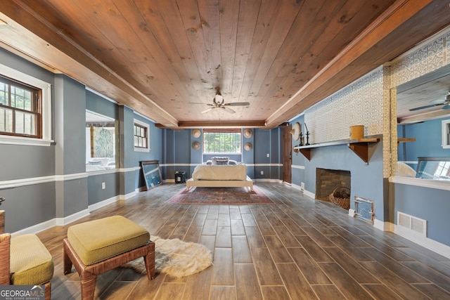 1419 Briarcliff Rd, Macon, GA 31201 - living area with baseboards, visible vents, a ceiling fan, and wood ceiling