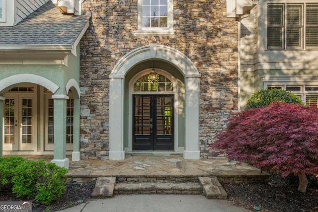 2480 Flint Creek Dr, Cumming, GA 30041 - doorway to property with french doors and stone siding