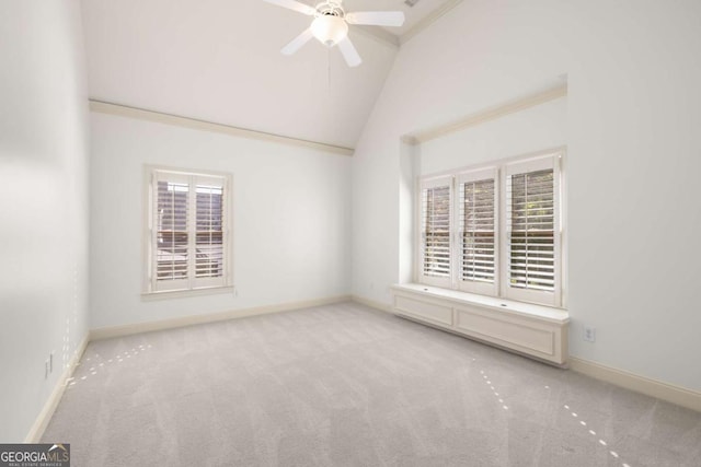 2480 Flint Creek Dr, Cumming, GA 30041 - empty room featuring vaulted ceiling, carpet, baseboards, and ceiling fan