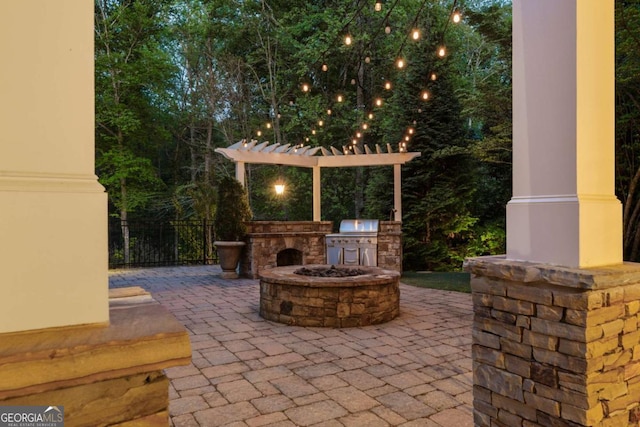2480 Flint Creek Dr, Cumming, GA 30041 - view of patio / terrace with a fire pit, a pergola, a grill, and area for grilling