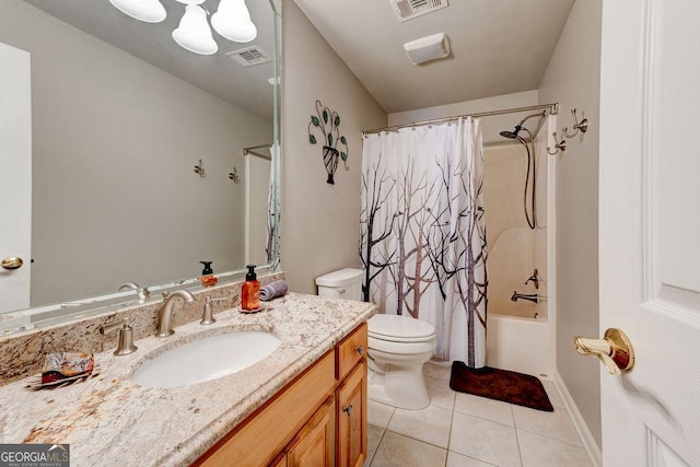 bathroom featuring toilet, tile patterned flooring, visible vents, and vanity