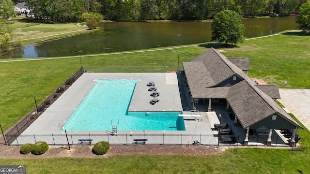 aerial view with a water view