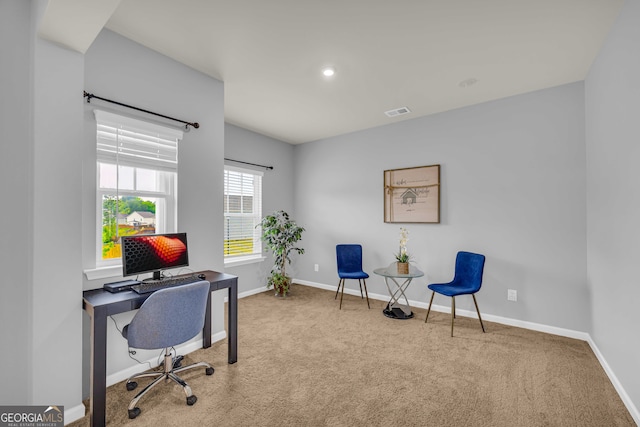 office with visible vents, carpet, and baseboards
