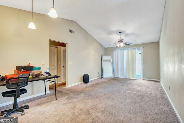 108 Magnolia Plantation Trce Unit 108, Hinesville, GA 31313 - living area featuring lofted ceiling, visible vents, carpet floors, baseboards, and ceiling fan