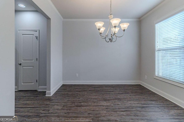 440 Dublin Way, Dallas, GA 30132 - unfurnished room with dark wood-style floors, a wealth of natural light, a notable chandelier, and ornamental molding
