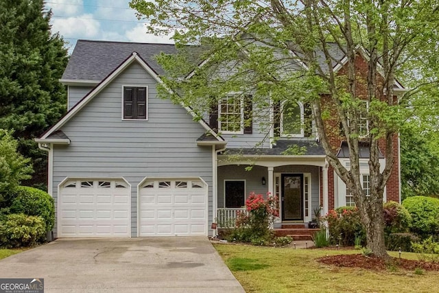 1533 Fallen Leaf Dr SW, Marietta, GA 30064 - traditional-style house with concrete driveway, an attached garage, a porch, and a shingled roof