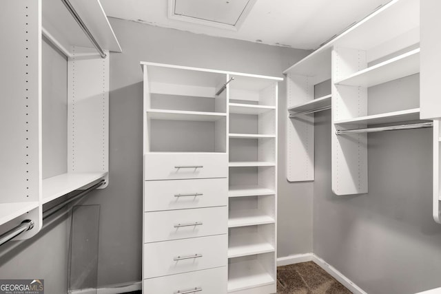 spacious closet with dark carpet