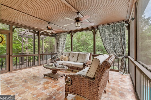1985 Chapel Estates Ln, Dacula, GA 30019 - sunroom / solarium featuring ceiling fan and an outdoor living space