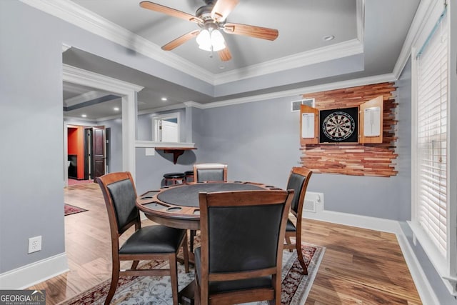 1985 Chapel Estates Ln, Dacula, GA 30019 - dining space with a ceiling fan, wood finished floors, ornamental molding, and recessed lighting